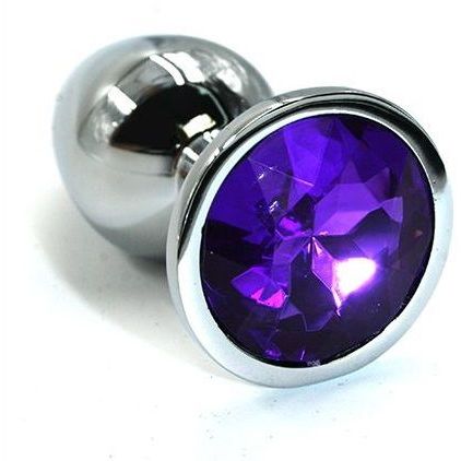 Анальная пробка «Medium» из алюминия с фиолетовым стразом, цвет серебристый, Kanikule KL-AL004M, коллекция Anal Jewelry Plug, длина 7 см.