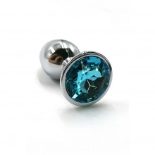 Анальная пробка «Medium» из алюминия с голубым стразом, цвет серебристый, Kanikule KL-AL005M, коллекция Anal Jewelry Plug, длина 7 см.