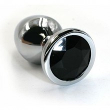 Анальная пробка «Small» из алюминия с черным кристаллом, цвет серебристый, Kanikule KL-AL007S, длина 6 см., со скидкой