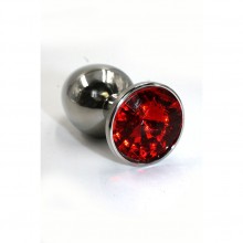 Анальная пробка «Large» из алюминия с красным стразом, цвет серебристый, Kanikule KL-AL012L, из материала металл, коллекция Anal Jewelry Plug, длина 8.4 см., со скидкой