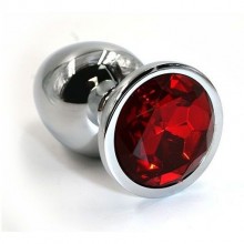 Анальная пробка «Small» из алюминия с красным кристаллом, цвет серебристый, Kanikule KL-AL012S, коллекция Anal Jewelry Plug, длина 6 см.