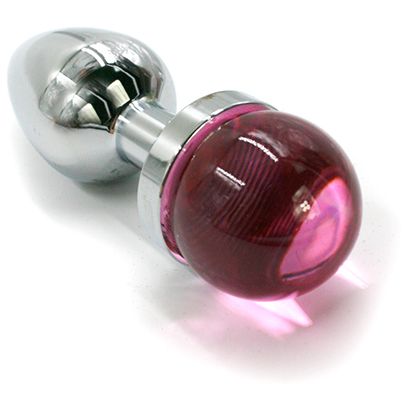 Анальная пробка из алюминия со сферическим розовым стразом, цвет серебристый, Kanikule KL-AL051S, из материала металл, коллекция Anal Jewelry Plug, длина 6 см.