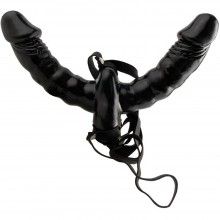 Двойной страпон с вибрацией «Vibrating Double Delight Strap-On», цвет черный, Fetish Fantasy Series от PipeDream 3382-23 PD, длина 15 см., со скидкой