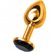 Анальная втулка «Metal» небольшого размера с черным кристаллом от компании ToyFa, цвет золотой, 712006, из материала металл, длина 6 см., со скидкой