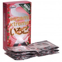 Презервативы с ароматом клубники «Sagami Xtreme Strawberry», упаковка 10 шт, SAG136, из материала латекс, цвет телесный, длина 19 см.