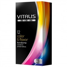 Презервативы Vitalis Premium «Color & Flavor» - цветные и ароматизированные, упаковка 12 шт, 261, бренд R&S Consumer Goods GmbH, длина 18 см., со скидкой