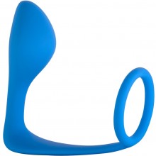 Мужской анальный стимулятор с кольцом на пенис «Button Anal Plug Blue» от компании Lola Toys, цвет синий, коллекция Backdoor Black Edition, 4216-031Lola, из материала силикон, длина 10 см., со скидкой
