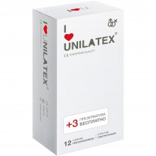 Классические презервативы «Unilatex Ultra Thin», ультратонкие, упаковка 12 шт + 3 шт, 3015, из материала латекс, длина 19 см., со скидкой