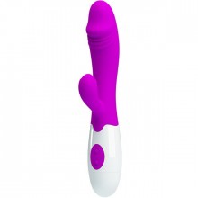 Изогнутый вибратор «Snappy» с клиторальным стимулятором от компании Baile, цвет фиолетовый, Pretty Love BI-014173, длина 19.5 см., со скидкой