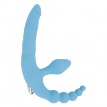 Анатомический страпон с вибрацией и анальным стимулятором от Sweet Toys, цвет голубой, st-40185-12, длина 15 см., со скидкой