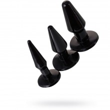Набор из трех анальных пробок «Rider Butt Plug Set» от компании Gopaldas, цвет черный, 19-54BLK-BX, длина 16.3 см., со скидкой