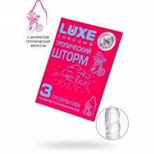 Рельефные ароматические презервативы из латекса от Luxe - «Тропический шторм», аромат «Манго», 3 шт. в упаковке, 699, длина 18 см., со скидкой