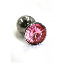 Анальная пробка «Large» из алюминия с розовым кристаллом от компании Kanikule, цвет серебристый, KL-AL001L, из материала металл, коллекция Anal Jewelry Plug, длина 8.4 см., со скидкой