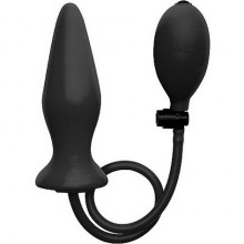 Анальная пробка-расширитель «Inflatable Silicone Plug» с грушей из коллекции Ouch от компании Shots Media, цвет черный, OU090BLK, длина 12.3 см., со скидкой