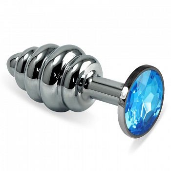 Фигурная металлическая пробка с голубым стразом в основании от компании 4sexdream, цвет серебристый, 47145-2MM, коллекция Anal Jewelry Plug, длина 8 см., со скидкой