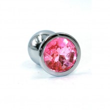 Металлическая анальная пробка с ярким розовым стразом от компании Kanikule, цвет серебристый, KL-H001M, коллекция Anal Jewelry Plug, длина 8 см., со скидкой