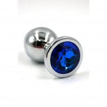 Металлическая анальная пробка с темно-синим стразом от компании Kanikule, цвет серебристый, KL-H011M, коллекция Anal Jewelry Plug, длина 8 см.
