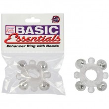 Кольцо с бусинами «Enhancer Ring with Beads» из коллекции Basic Essentials от California Exotic, цвет белый, SE-1725-00-2, бренд CalExotics, из материала TPR, длина 6.2 см., со скидкой