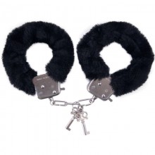 Металлические наручники «Love Cuffs» с мехом от компании ToyFa, цвет черный, размер OS, 951031, из материала искусственный мех, диаметр 6 см., со скидкой
