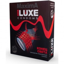 Презерватив с красными усиками от компании Luxe - «Конец света», упаковка 1 шт, из материала латекс, длина 18 см., со скидкой