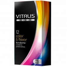 Цветные ароматизированные презервативы Vitalis «Color & Flavor», упаковка 12 шт., из материала латекс, длина 18 см.