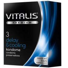 Презервативы Vitalis Premium «Delay & Cooling» с охлаждающим эффектом, упаковка 3 шт., бренд R&S Consumer Goods GmbH, длина 18 см., со скидкой