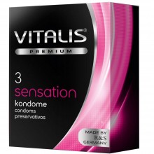 Презервативы Vitalis Premium «Sensation» с пупырышками и кольцами, упаковка 3 шт., бренд R&S Consumer Goods GmbH, из материала латекс, цвет розовый, длина 18 см.