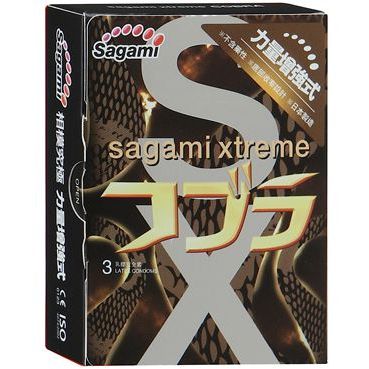 Суженные к основанию презервативы Sagami «Xtreme Cobra», упаковка 3 шт., из материала латекс, длина 19 см., со скидкой