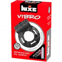 Эрекционное виброкольцо-презерватив Luxe Vibro «Африканский Эль Дьябло», цвет черный, из материала латекс, длина 18.1 см., со скидкой