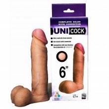 Насадка для страпона фаллической формы «Uni Cock 6inch», цвет телесный, 081403, бренд LoveToy А-Полимер, из материала CyberSkin, длина 18 см., со скидкой