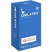 Классические латексные презервативы Unilatex «Natural Plain», упаковка 12 штук и 3 в подарок, длина 19 см., со скидкой