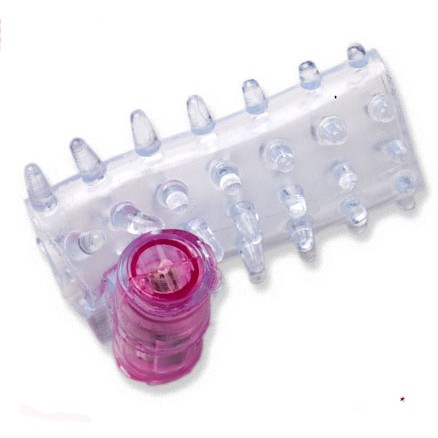 Вибронасадка на пенис с шишечками и открытой головкой от компании White Label, цвет прозрачный, 47063-MM, из материала TPR, длина 6.5 см., со скидкой