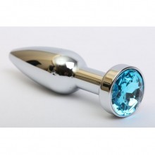Удлинненая пробка с голубым кристаллом от компании 4sexdream, цвет серебристый, 47437-1, из материала металл, коллекция Anal Jewelry Plug, длина 11.2 см., со скидкой