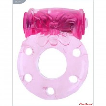 Эрекционное кольцо «Бабочка» с мини-вибратором от компании Eroticon, цвет розовый, 30236, длина 4 см., со скидкой