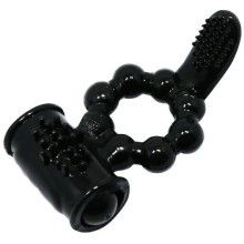 Эрекционное виброкольцо с щеточкой «Sweet Ring» для дополнительной стимуляции от компании Baile, цвет черный, BI-014075-1-0801, длина 9.5 см., со скидкой