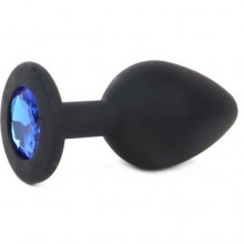 Силиконовая пробка с синим кристаллом от компании Vandersex, цвет черный, 122-3BB, коллекция Anal Jewelry Plug, длина 9.2 см.
