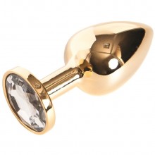 Гладкая металлическая анальная пробка с прозрачным кристаллом из серии Anal Jewelry Plug от Vandersex, цвет золотой, 200-GC, длина 8 см.