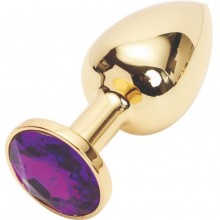 Металлическая анальная пробка с фиолетовым стразом из коллекции Anal Jewelry Plug от Vandersex, цвет золотой, 200-GF, длина 8 см.