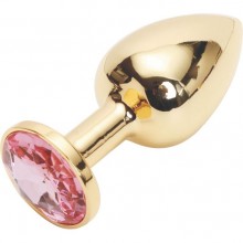 Металлическая анальная втулка с розовым кристаллом от компании Vandersex, цвет золотой, Anal Jewelry Plug 200-GP, длина 8 см.