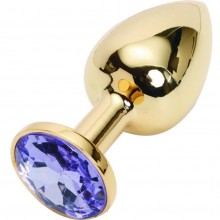 Гладкая анальная пробка с сиреневым кристаллом из коллекции Anal Jewerly Plug от компании Vandersex, цвет золотой, 171-GSI, коллекция Anal Jewelry Plug, длина 9 см.
