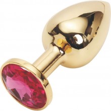 Металлическая анальная пробка с темно-розовым кристаллом из серии Anal Jewelry Pluf от компании Vandersex, цвет золотой, 171-GDP, коллекция Anal Jewelry Plug, длина 9 см.