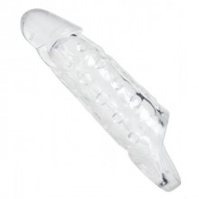 Увеличивающая насадка на пенис с кольцом для мошонки от компании Tom of Finland, цвет прозрачный, TF3048, длина 20 см., со скидкой