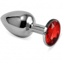Гладкая анальная пробка из металла с красным кристаллом из серии Anal Jewelry Plug, цвет серебристый, 169-SR, бренд Vandersex, длина 7 см.