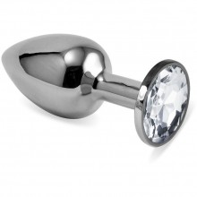 Гладкая классическая анальная пробка с прозрачным кристаллом из серии Anal Jewelry Plug, цвет серебристый, Vandersex, 169-SC, из материала металл, длина 7 см.