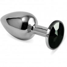 Средняя анальная пробка из металла с черным кристаллом от компании Vandersex, цвет серебристый, 169-MB12, коллекция Anal Jewelry Plug, длина 8 см.
