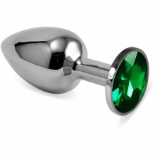Гладкая классическая анальная пробка с зеленым кристаллом из серии Anal Jewelry Plug, цвет серебристый, Vandersex, 169-MG, из материала металл, длина 8 см.