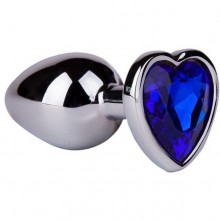 Анальная втулка «Silver» с синим кристаллом-сердцем от компании Джага-Джага, цвет серебристый, 514-07 BL DD, длина 7 см., со скидкой