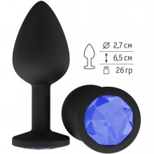 Анальная втулка из силикона синим кристаллом от компании Джага-Джага, цвет черный, 518-07 BL DD, длина 7 см.