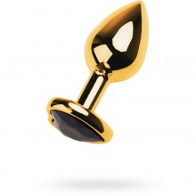 Анальная втулка с черным стразом в форме сердца из коллекции ToyFa Metal, цвет золотой, 717018-135, длина 9.5 см., со скидкой