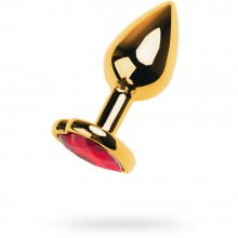 Анальная втулка с красным стразом в форме сердца из коллекции ToyFa Metal, цвет золотой, 717016-139, из материала металл, длина 7.5 см., со скидкой